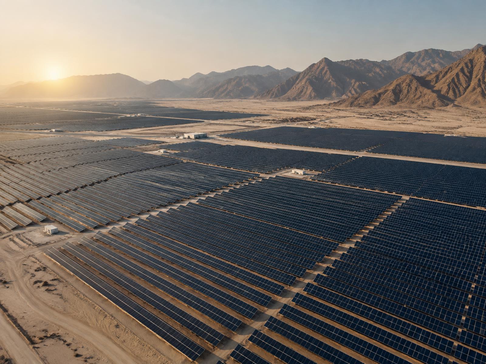 Solar energy infrastructure in a desert landscape